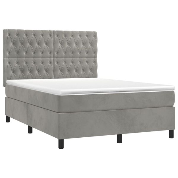 vidaXL Sommier &agrave; lattes de lit et matelas Gris clair 140x190cm Velours