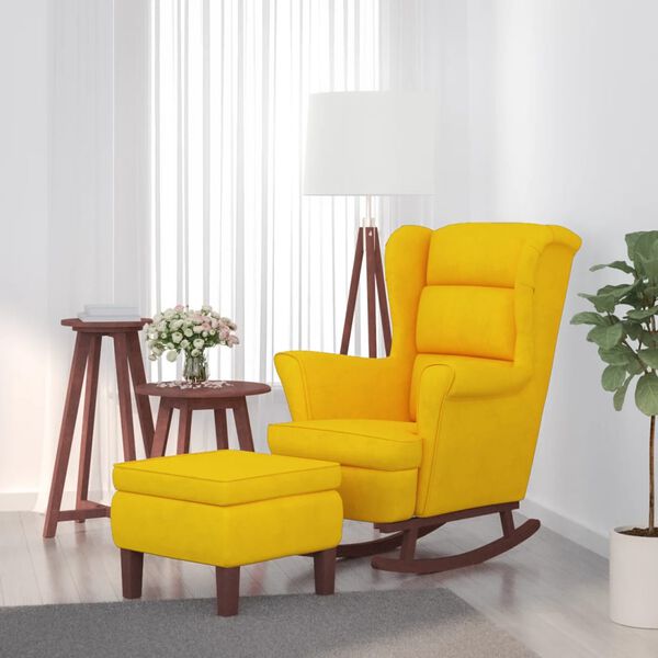 vidaXL Fauteuil à bascule à oreilles en velours jaune bois massif