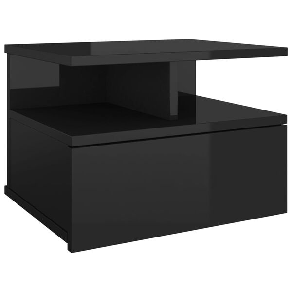 vidaXL Table de chevet flottante Noir brillant Bois d'ingénierie