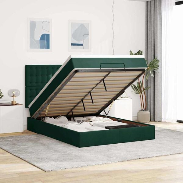 vidaXL Cadre de lit ottoman avec matelas vert fonc&eacute; 140x200 cm velours