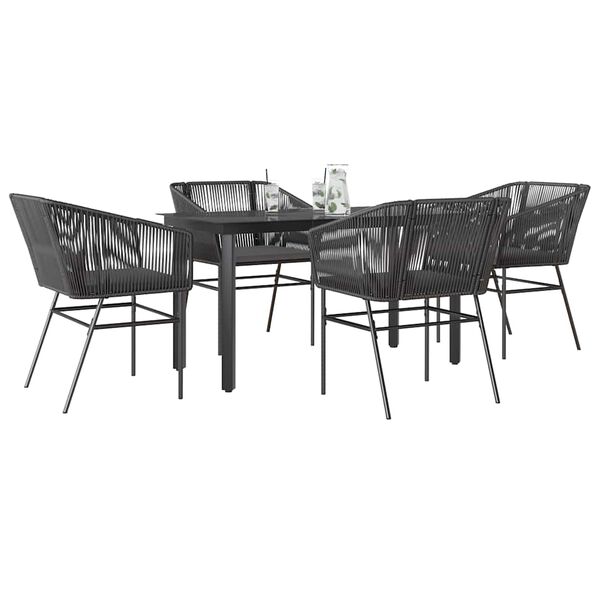 vidaXL Ensemble &agrave; manger de jardin et coussins 5 pcs noir rotin verre