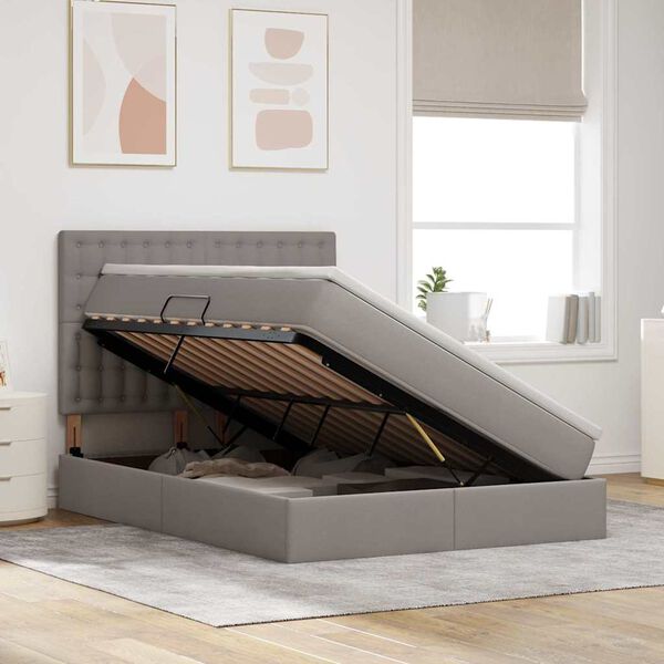 vidaXL Lit avec rangement et LED avec LED Taupe 140 x 190 cm Polyester