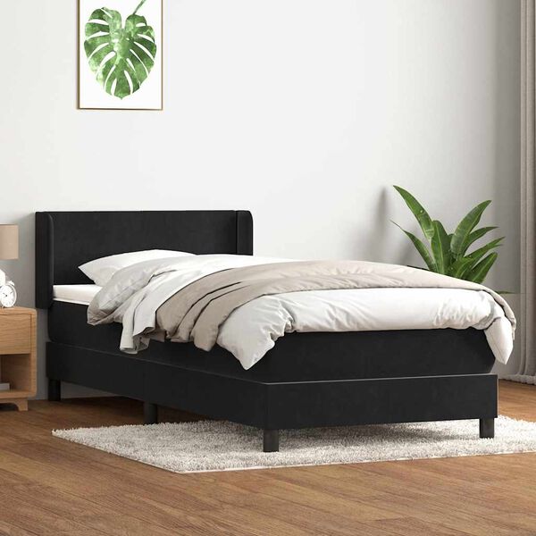 vidaXL Sommier &agrave; lattes de lit avec matelas noir 90x210 cm velours