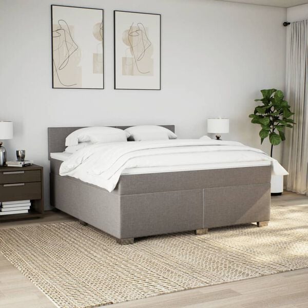 vidaXL Sommier &agrave; lattes de lit avec matelas Taupe 180x200 cm Tissu