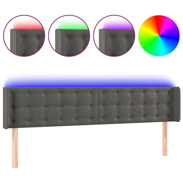 vidaXL T&ecirc;te de lit &agrave; LED Gris fonc&eacute; 203x16x78/88 cm Velours