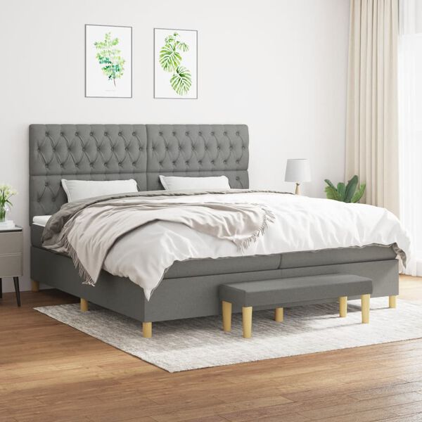 vidaXL Sommier &agrave; lattes de lit avec matelas Gris fonc&eacute; 200x200cm Tissu
