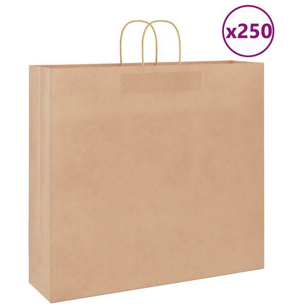 vidaXL Sacs en papier 250 pcs avec poign&eacute;es marron 54x15x49 cm