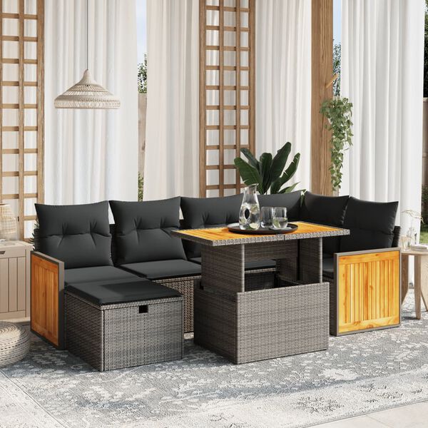 vidaXL Salon de jardin avec coussins 7 pcs gris r&eacute;sine tress&eacute;e