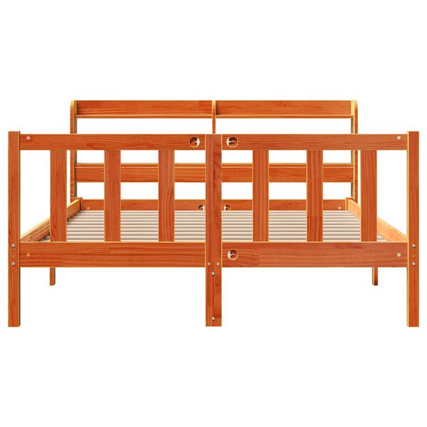 vidaXL Cadre de lit et t&ecirc;te de lit sans matelas cire marron 135x190 cm