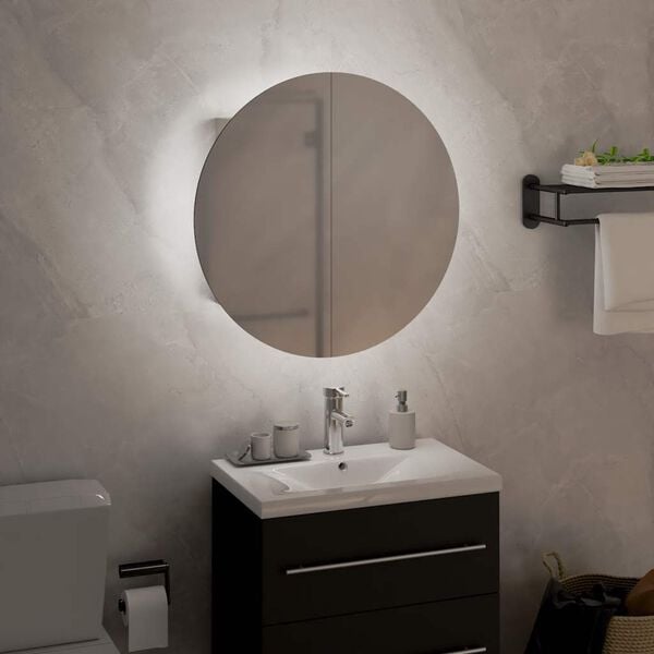 vidaXL Armoire de salle de bain miroir rond et LED Blanc 40x40x17,5 cm