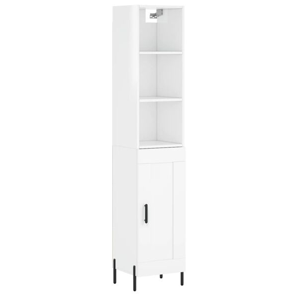 vidaXL Buffet haut Blanc brillant 34,5x34x180 cm Bois d'ing&eacute;nierie