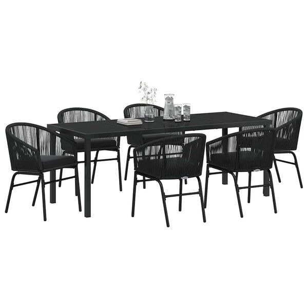vidaXL Ensemble de salle &agrave; manger pour jardin 7 pcs Noir