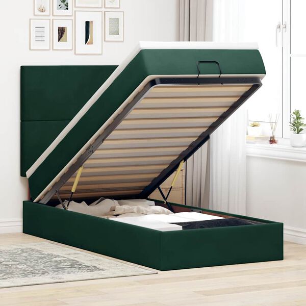 vidaXL Cadre de lit ottoman avec matelas vert fonc&eacute; 80x200 cm velours