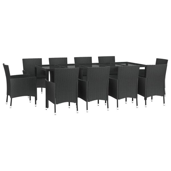 vidaXL Ensemble à manger de jardin 11 pcs coussins noir résine tressée