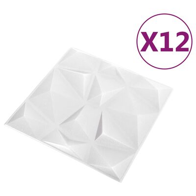 vidaXL Panneaux muraux 3D 12 pcs 50x50 cm Blanc diamant 3 m²