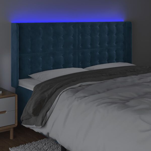 vidaXL T&ecirc;te de lit &agrave; LED Bleu fonc&eacute; 203x16x118/128 cm Velours