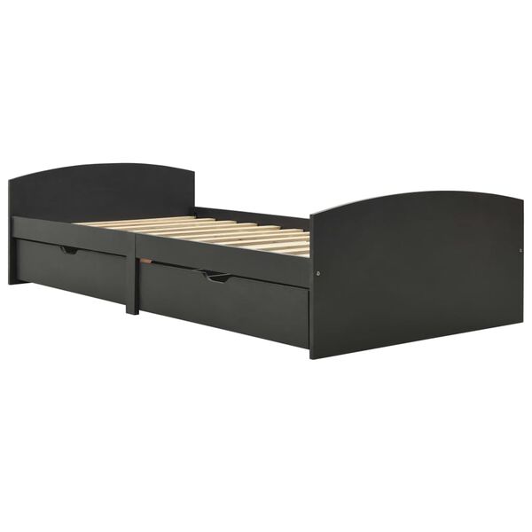 vidaXL Cadre de lit avec 2 tiroirs gris bois de pin massif 90x200 cm