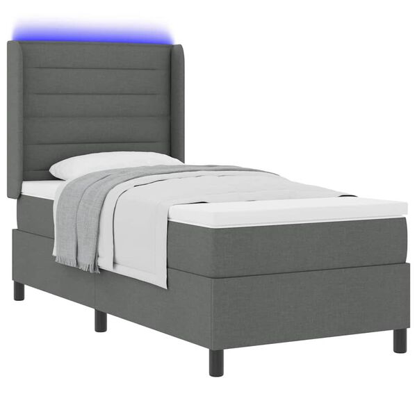 vidaXL Lit &agrave; ressort LED avec matelas Gris fonc&eacute; 100 x 200 cm tissu