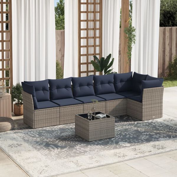 vidaXL Salon de jardin 7 pcs avec coussins gris r&eacute;sine tress&eacute;e