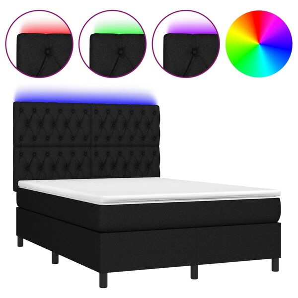 vidaXL Sommier &agrave; lattes de lit et matelas et LED Noir 140x190 cm Tissu