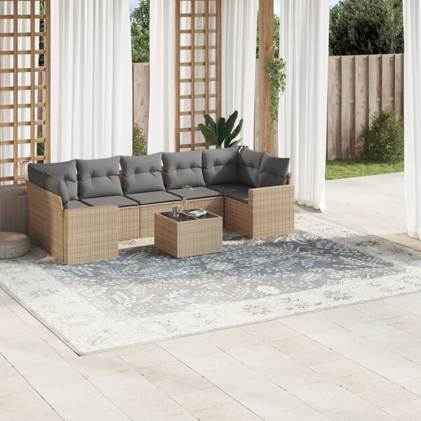 vidaXL Salon de jardin avec coussins 8 pcs beige r&eacute;sine tress&eacute;e