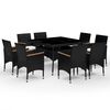 vidaXL Ensemble &agrave; manger de jardin 9 pcs R&eacute;sine tress&eacute;e et acacia Noir