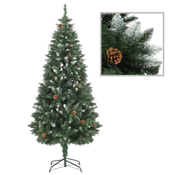 vidaXL Sapin de No&euml;l artificiel pr&eacute;-&eacute;clair&eacute; et pommes de pin 180 cm