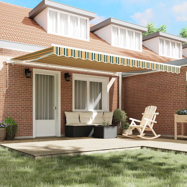 vidaXL Auvent Ray&eacute; Vert et jaune 4,5 &times; 3 m Polyester et m&eacute;tal