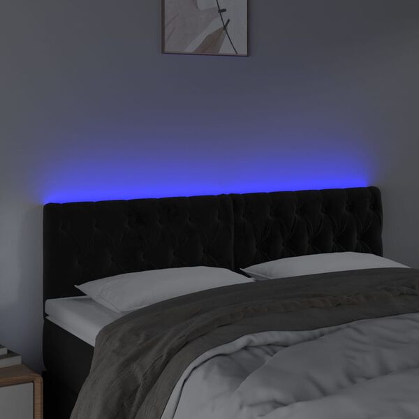 vidaXL T&ecirc;te de lit &agrave; LED Noir 144x7x78/88 cm Velours