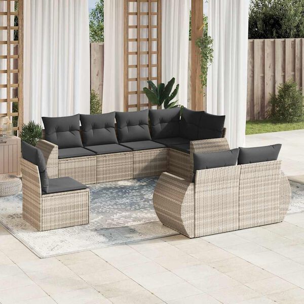 vidaXL Salon de jardin 8 pcs avec coussins gris clair r&eacute;sine tress&eacute;e