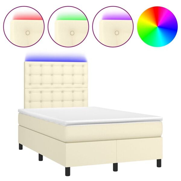 vidaXL Sommier &agrave; lattes de lit avec matelas et LED Cr&egrave;me 120x200 cm