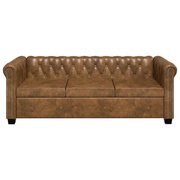 vidaXL Canap&eacute; Chesterfield 3 places cuir artificiel marron