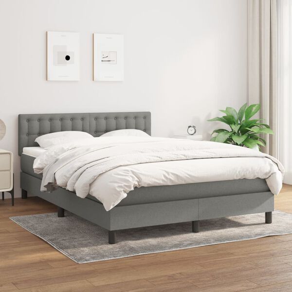 vidaXL Sommier &agrave; lattes de lit avec matelas Gris fonc&eacute; 140x200cm Tissu