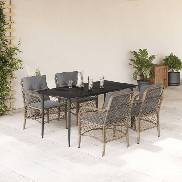 vidaXL Ensemble &agrave; manger de jardin coussins 5 pcs m&eacute;lange beige rotin
