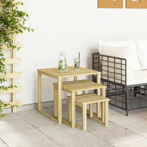 vidaXL table 3 pcs Naturel Pin&egrave;de impr&eacute;gn&eacute;e
