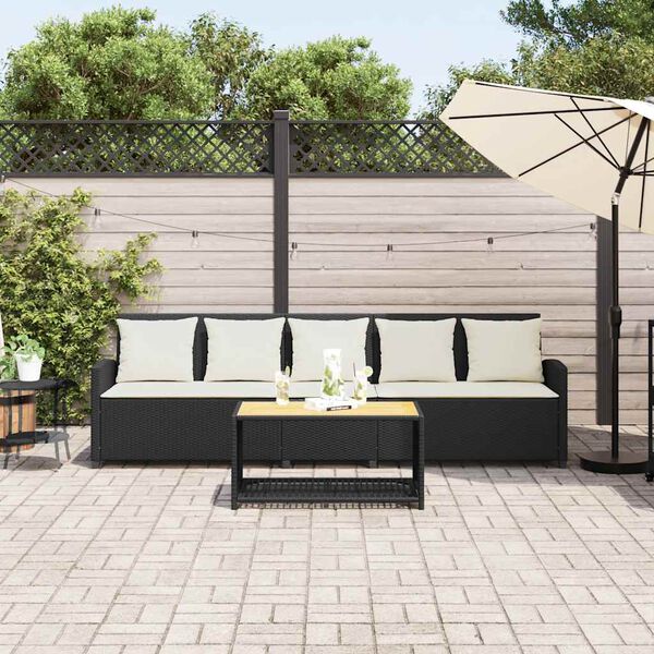 vidaXL Canap&eacute; de jardin avec coussins 5 places noir r&eacute;sine tress&eacute;e