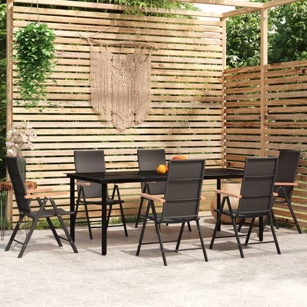 vidaXL Ensemble à manger de jardin 7 pcs Noir