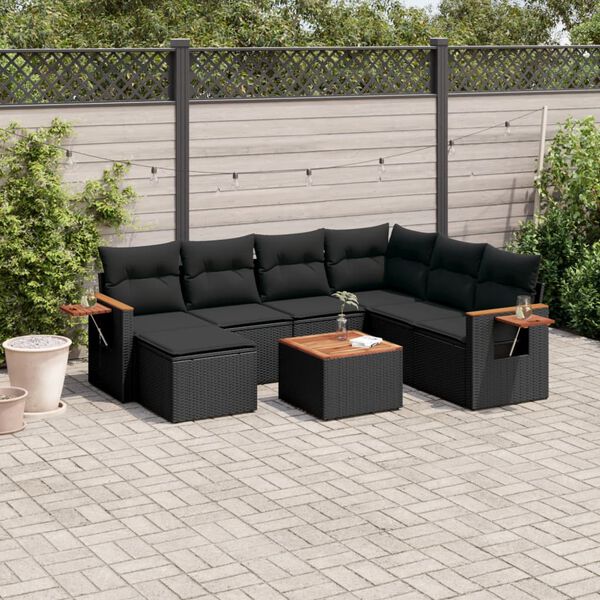 vidaXL Salon de jardin 8 pcs avec coussins noir r&eacute;sine tress&eacute;e