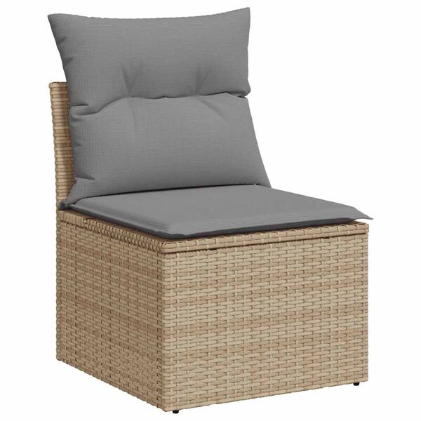 vidaXL Salon de jardin avec coussins 9 pcs beige résine tressée acacia