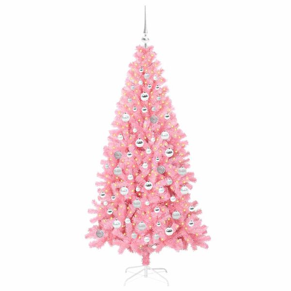 vidaXL Sapin de No&euml;l avec 300 LED avec support Rose 180 cm PVC
