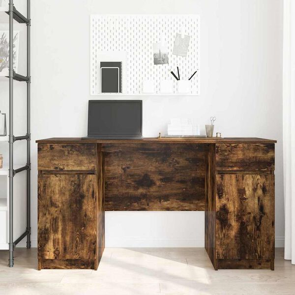 vidaXL Bureau avec porte Ch&ecirc;ne fum&eacute; 140 x 49 x 76 cm Bois d'ing&eacute;nierie