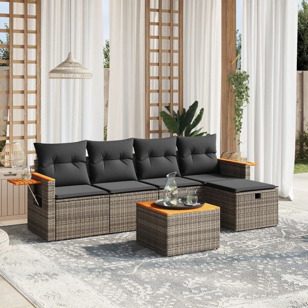 vidaXL Salon de jardin 6 pcs avec coussins gris r&eacute;sine tress&eacute;e