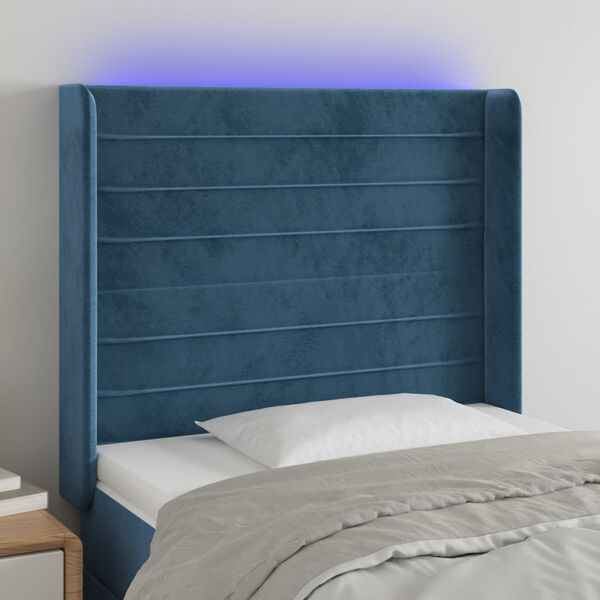 vidaXL T&ecirc;te de lit &agrave; LED Bleu fonc&eacute; 93x16x118/128 cm Velours