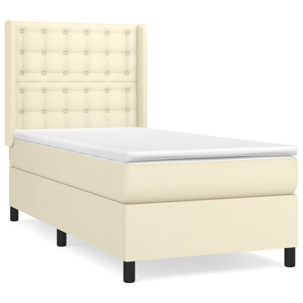 vidaXL Sommier &agrave; lattes de lit avec matelas Cr&egrave;me 90x200 cm Similicuir