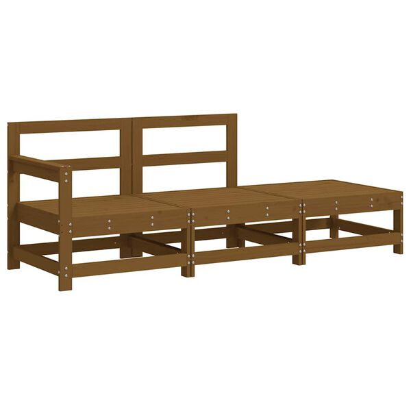 vidaXL Salon de jardin 3 pcs avec coussins marron miel bois massif