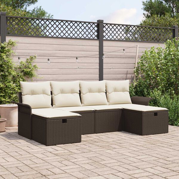 vidaXL Ensemble de canap&eacute; de jardin 6 pcs Marron Poly rotin