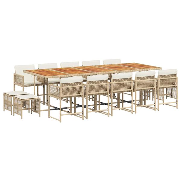 vidaXL Ensemble &agrave; manger de jardin et coussins 15 pcs beige