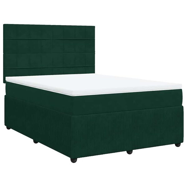 vidaXL Sommier &agrave; lattes de lit et matelas Vert fonc&eacute; 160x200cm Velours