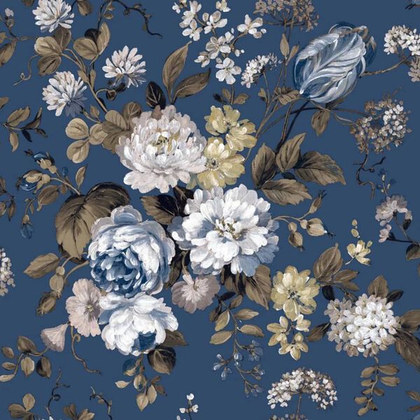 Noordwand Papier peint Blooming Garden 6 Big Flowers Bleu et marron