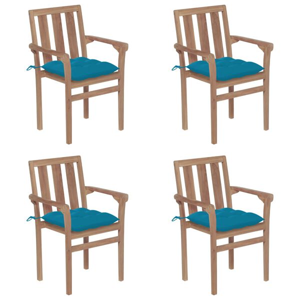 vidaXL Chaises de jardin empilables avec coussins lot de 4 Teck solide